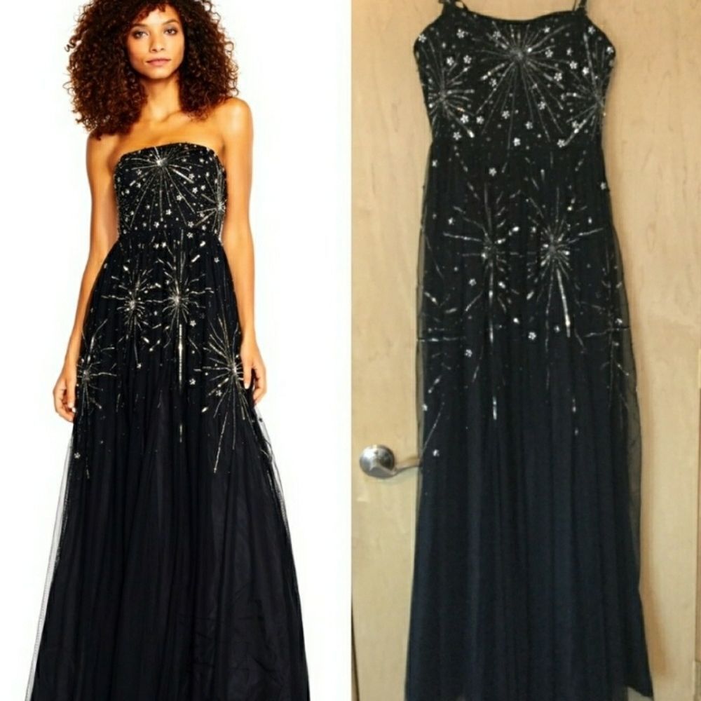 Adriana Papell Embellished Strapless Mesh Gown - Picture 6 of 8